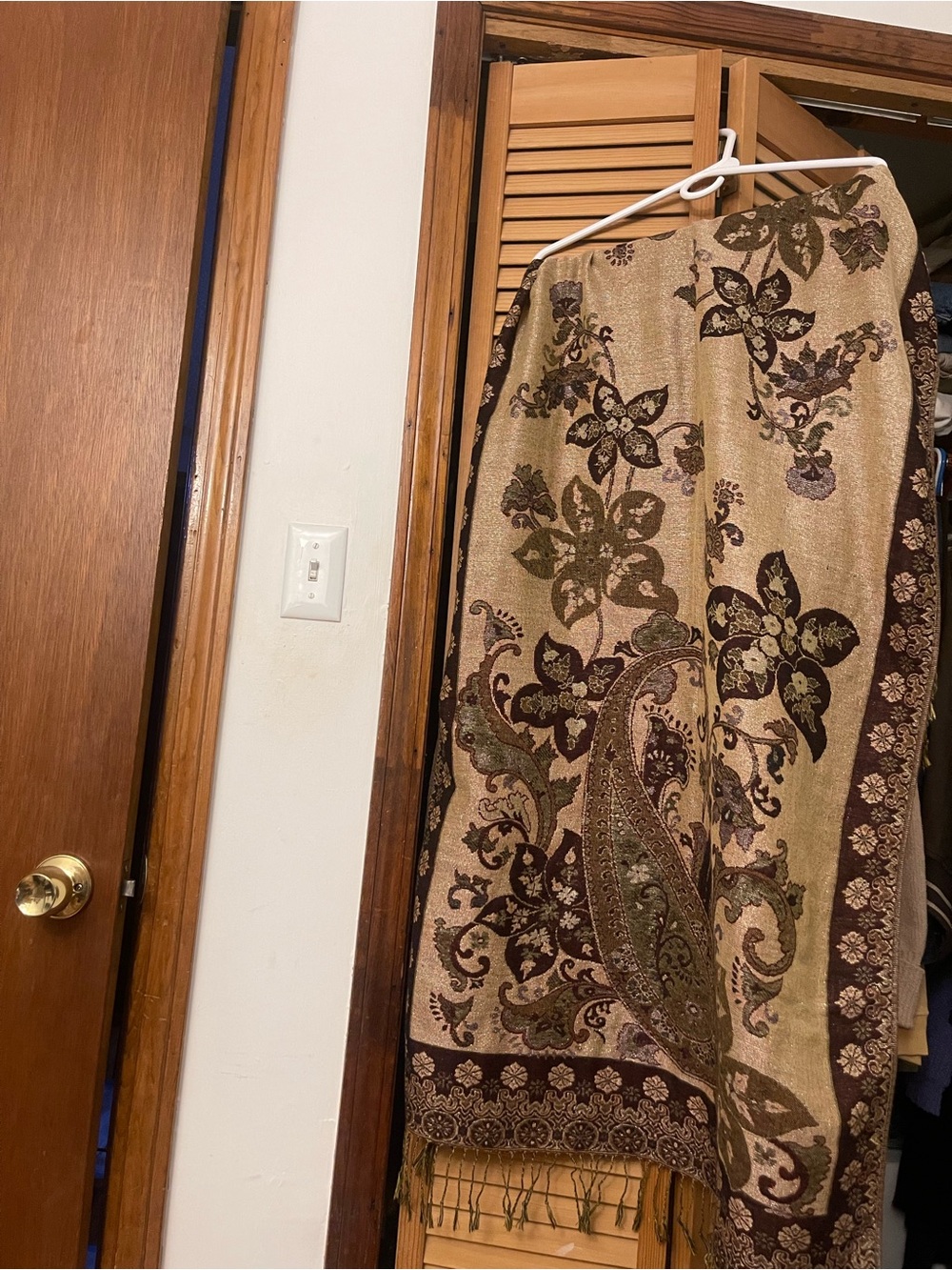 Floral Paisley Tan & Brown Woven Wrap Scarf